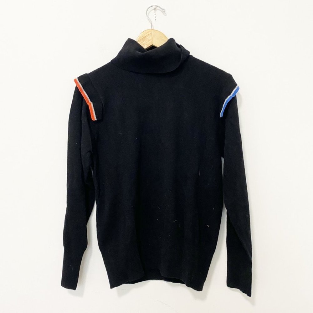 NEW Eley Kishimoto Black Ruffle Wool Turtleneck Sweater Size 12